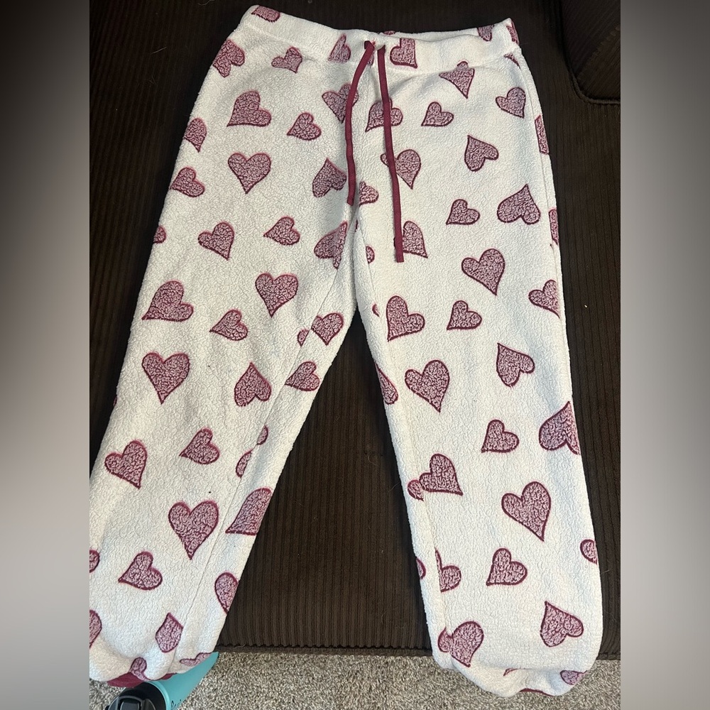 Medium white with pink hearts pajama pants